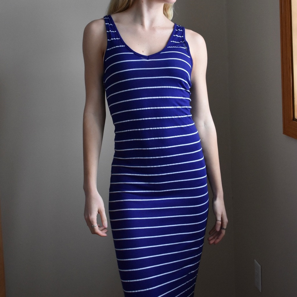 Royal Blue and White Striped Maxi Dress